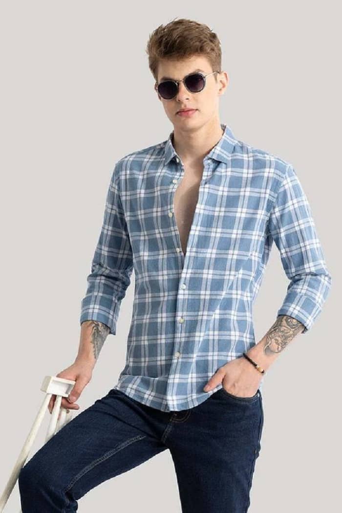 IQIVLI Cotton Blend Regular Fit Checks Full Sleeves Men's Casual Shirt - Light Blue ( Pack of 1 )