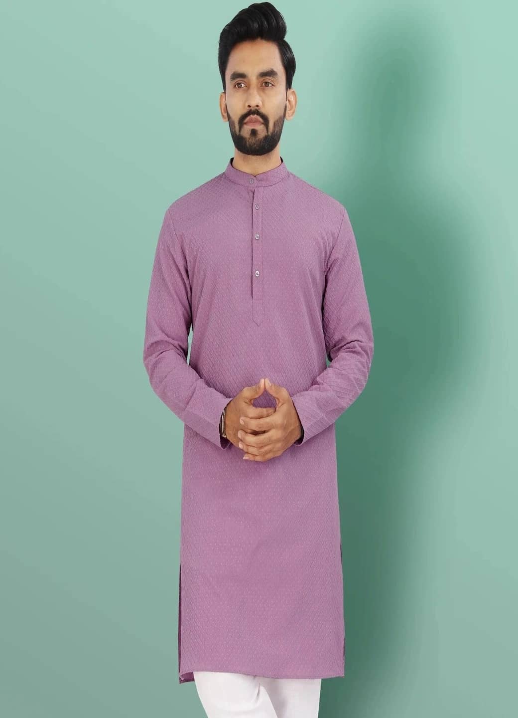 Ethnic Trendz Jacquard Plain Regular Kurta For Men ( Pink ) - Kurtas & Kurta Sets | Buy online on ZillyBuy