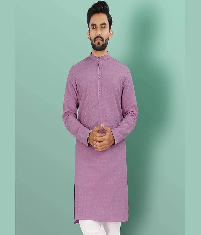 Ethnic Trendz Jacquard Plain Regular Kurta For Men ( Pink ) - Kurtas & Kurta Sets | Buy online on ZillyBuy