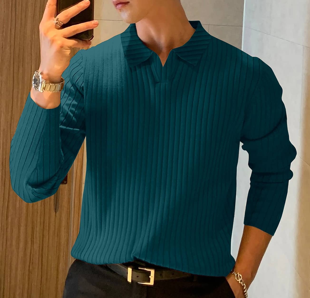KAJARU Men Polyester Regular Fit Self Design Polo T Shirt ( Black )