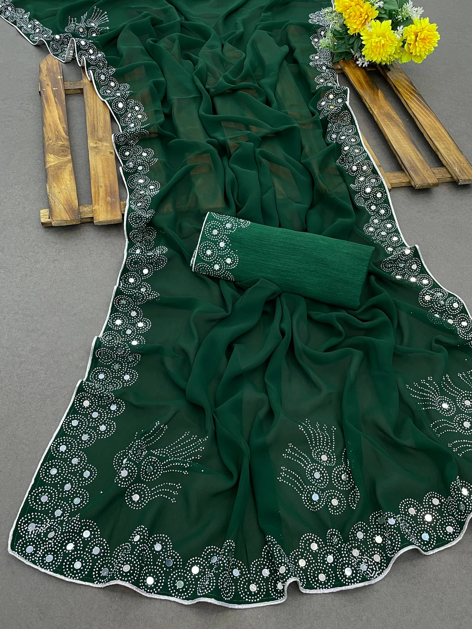 VEERAIVA Georgette Embroidered Ilkal Saree With Stitched Blouse ( Green ) - Sarees | Buy online on ZillyBuy