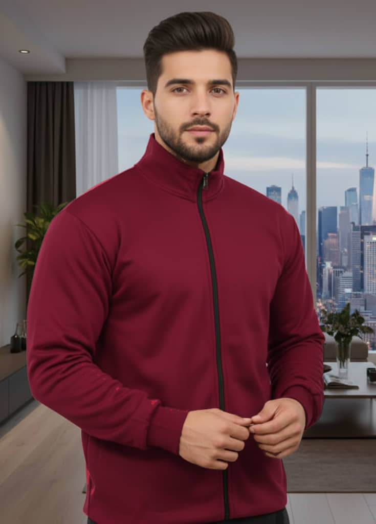 CAT BUNNY Woollen High Neck Men's Sweatshirt - Maroon ( Pack of 1 )