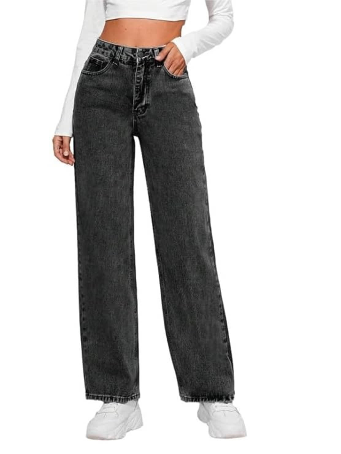 FSN Women's Straight Fit Mid-Rise Jeans ( Grey ) - Jeans | Buy online on ZillyBuy