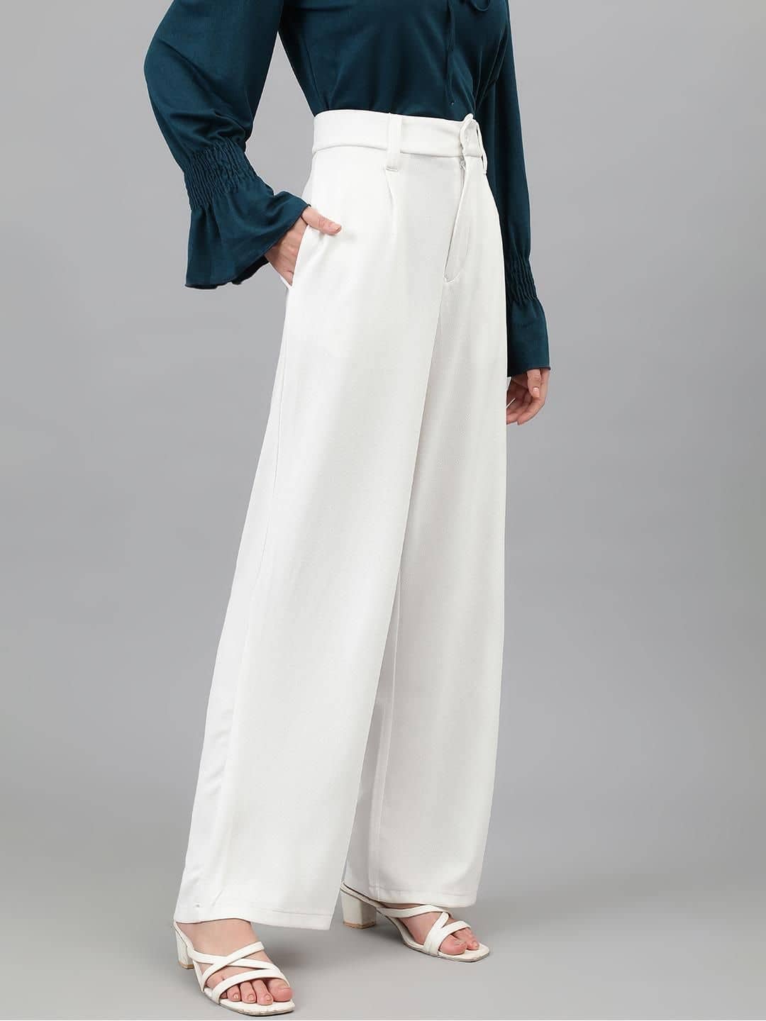 kotty Women Cotton Blend Casual Trousers ( White ) - Trousers | Buy online on ZillyBuy