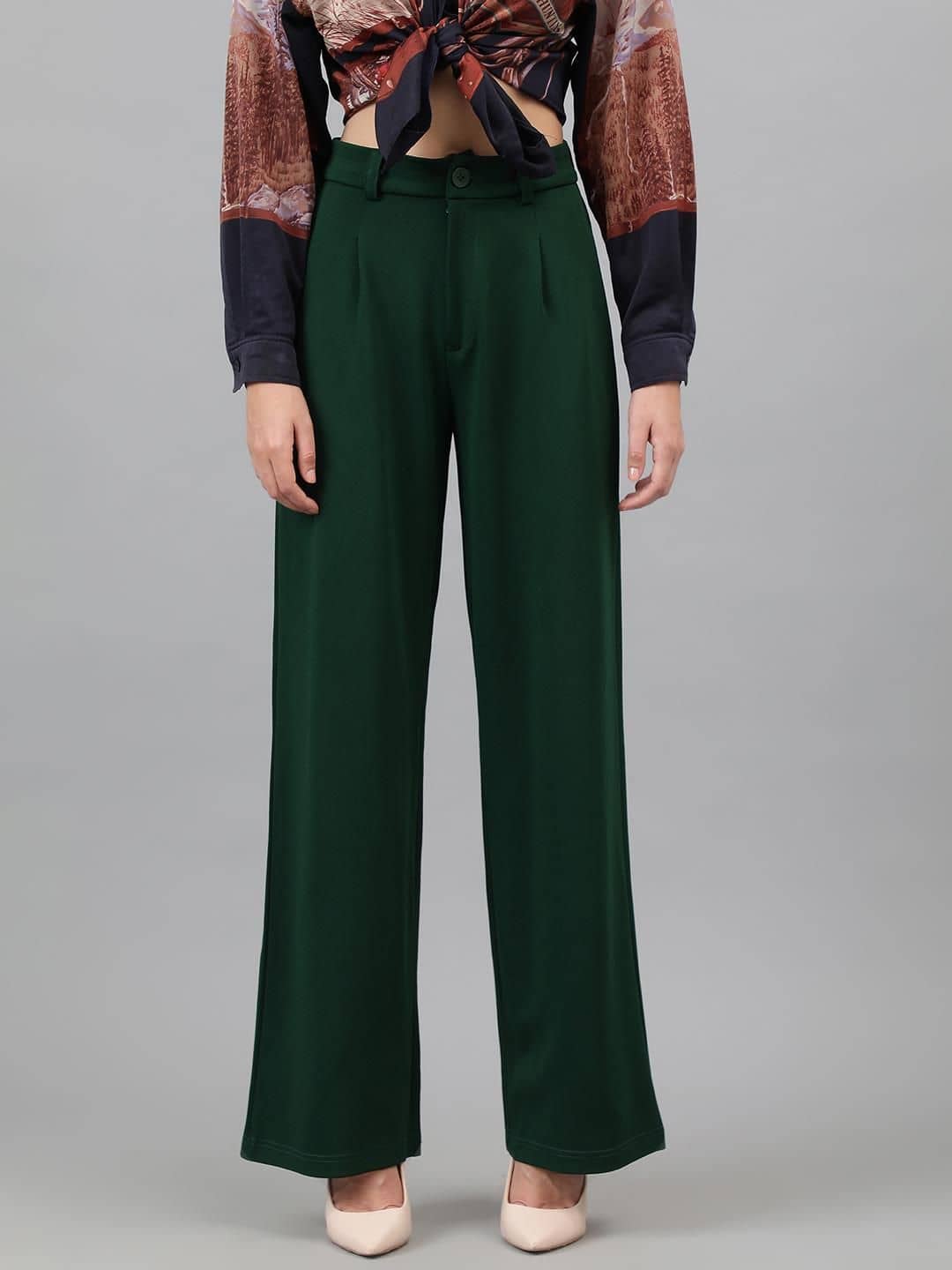 kotty Women Cotton Blend Formal Trousers ( Green ) - Trousers | Buy online on ZillyBuy