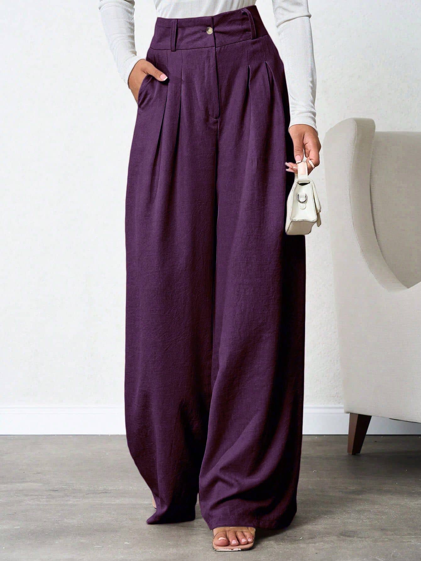 kotty Women Linen Casual Trousers ( Purple ) - Trousers | Buy online on ZillyBuy