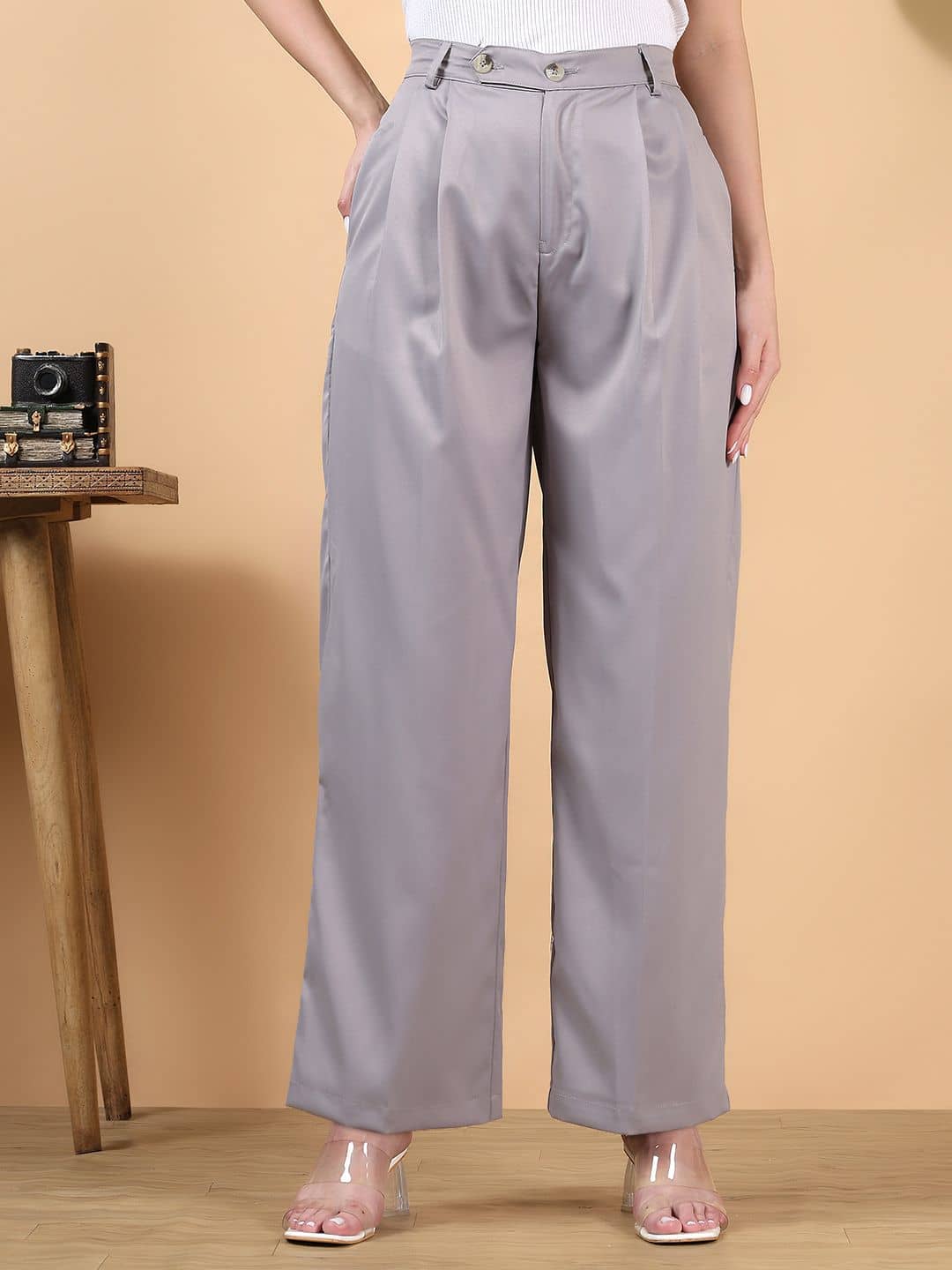 kotty Women Rayon Blend Formal Trousers ( Grey ) - Trousers | Buy online on ZillyBuy