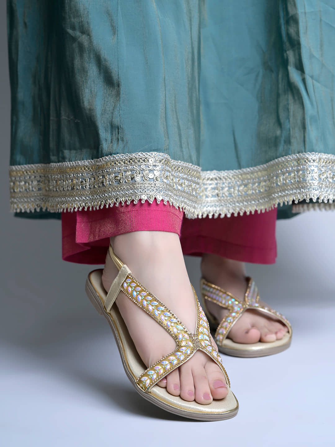 Shoetopia Gold Women's Open Toe Flats