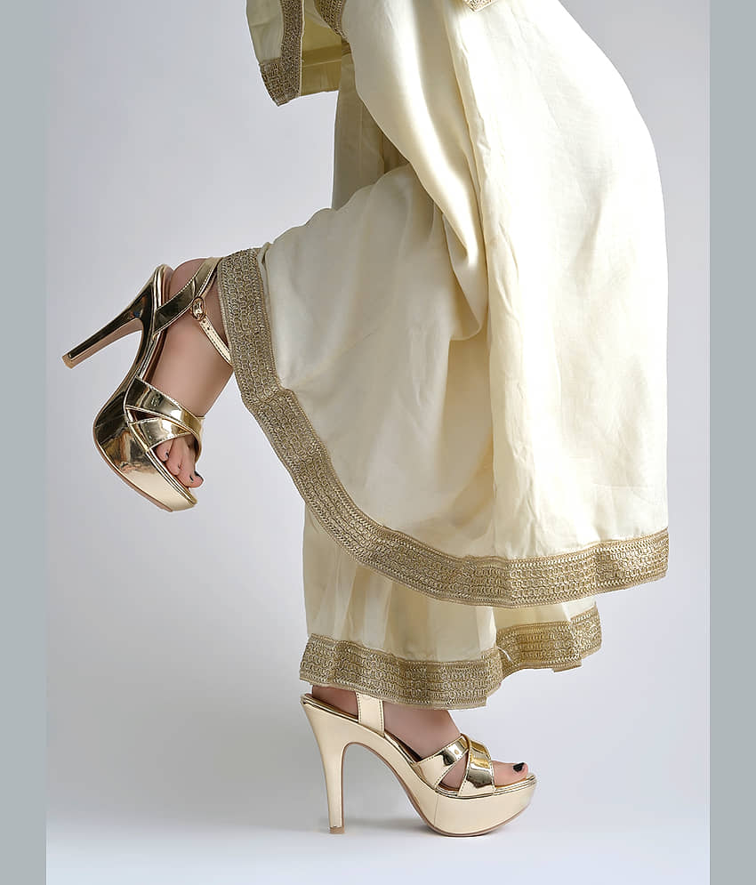 Shoetopia Gold Women's Sandal Heels - Heels | Buy online on ZillyBuy