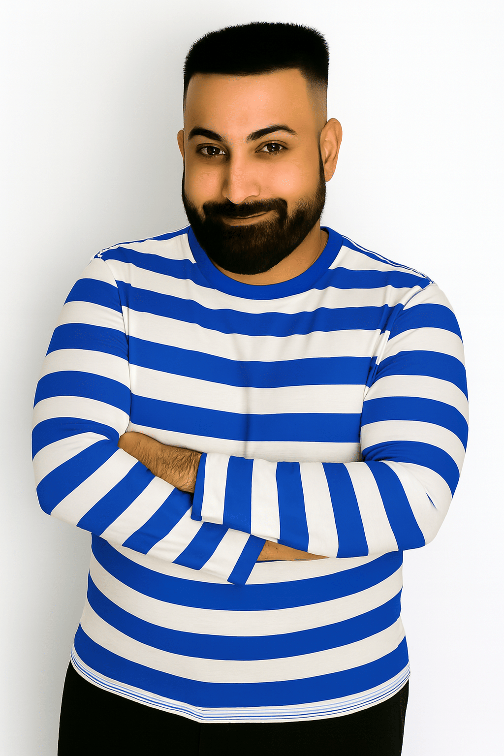 VEE SAA Men Cotton Regular Fit Striped T-Shirt ( Blue )