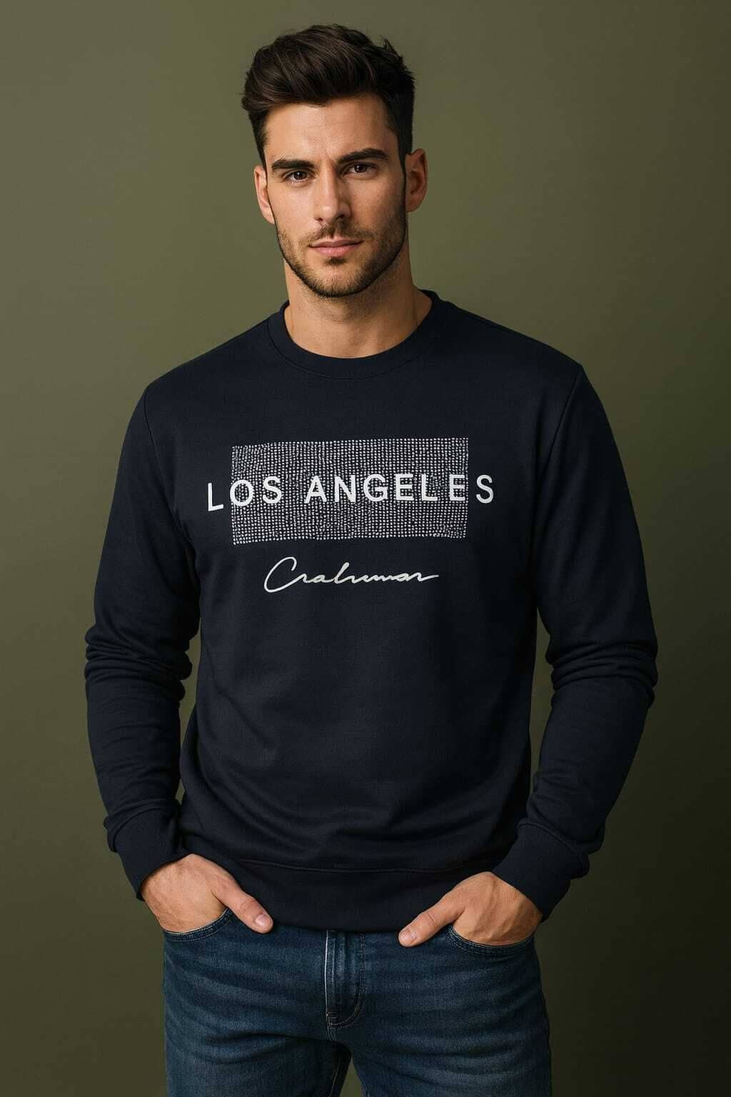 WILD ELEPHANT Polyester Round Neck Men's Sweatshirt - Dark Blue ( Pack of 1 )