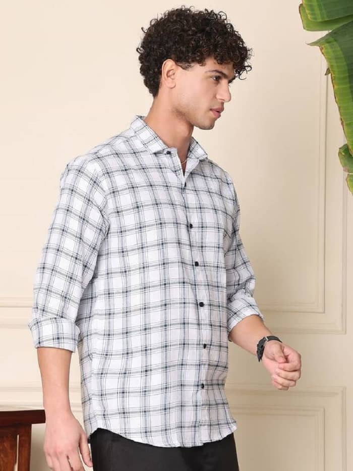IQIVLI Cotton Blend Regular Fit Checks Full Sleeves Men's Casual Shirt - White ( Pack of 1 )