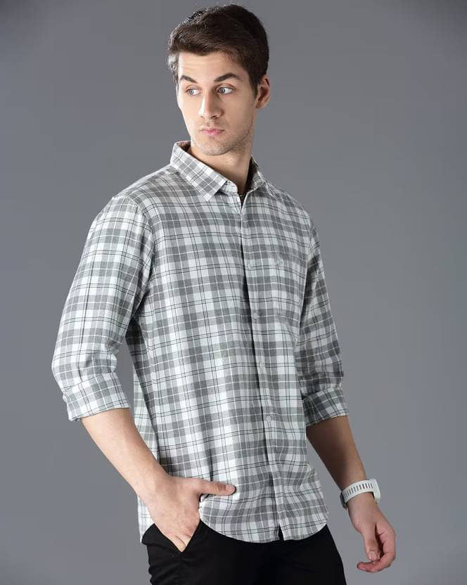 IQIVLI Cotton Blend Regular Fit Checks Full Sleeves Men's Casual Shirt - Grey ( Pack of 1 )