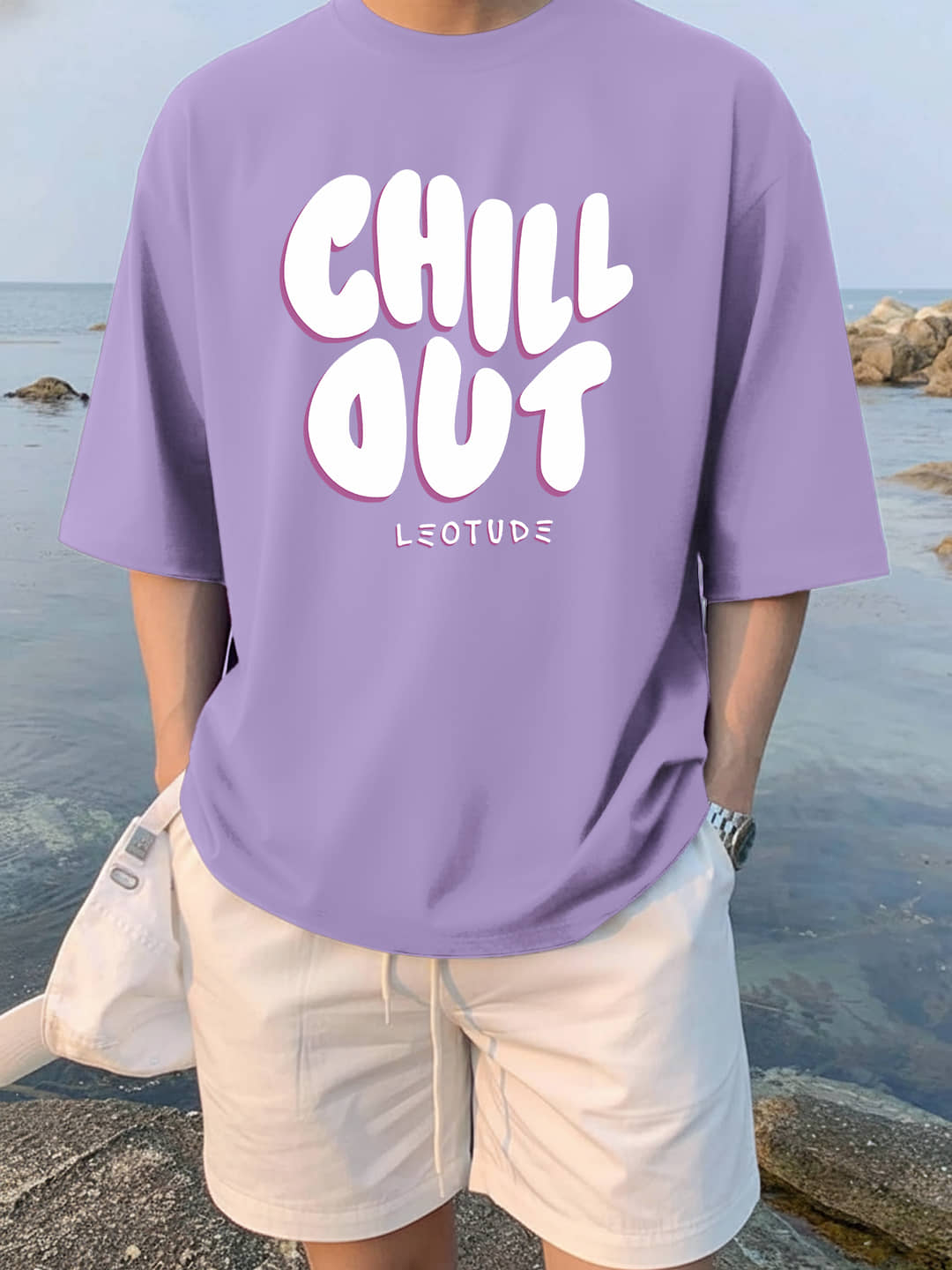 Leotude Men Cotton Blend Oversized Fit Printed T-Shirt ( Purple )