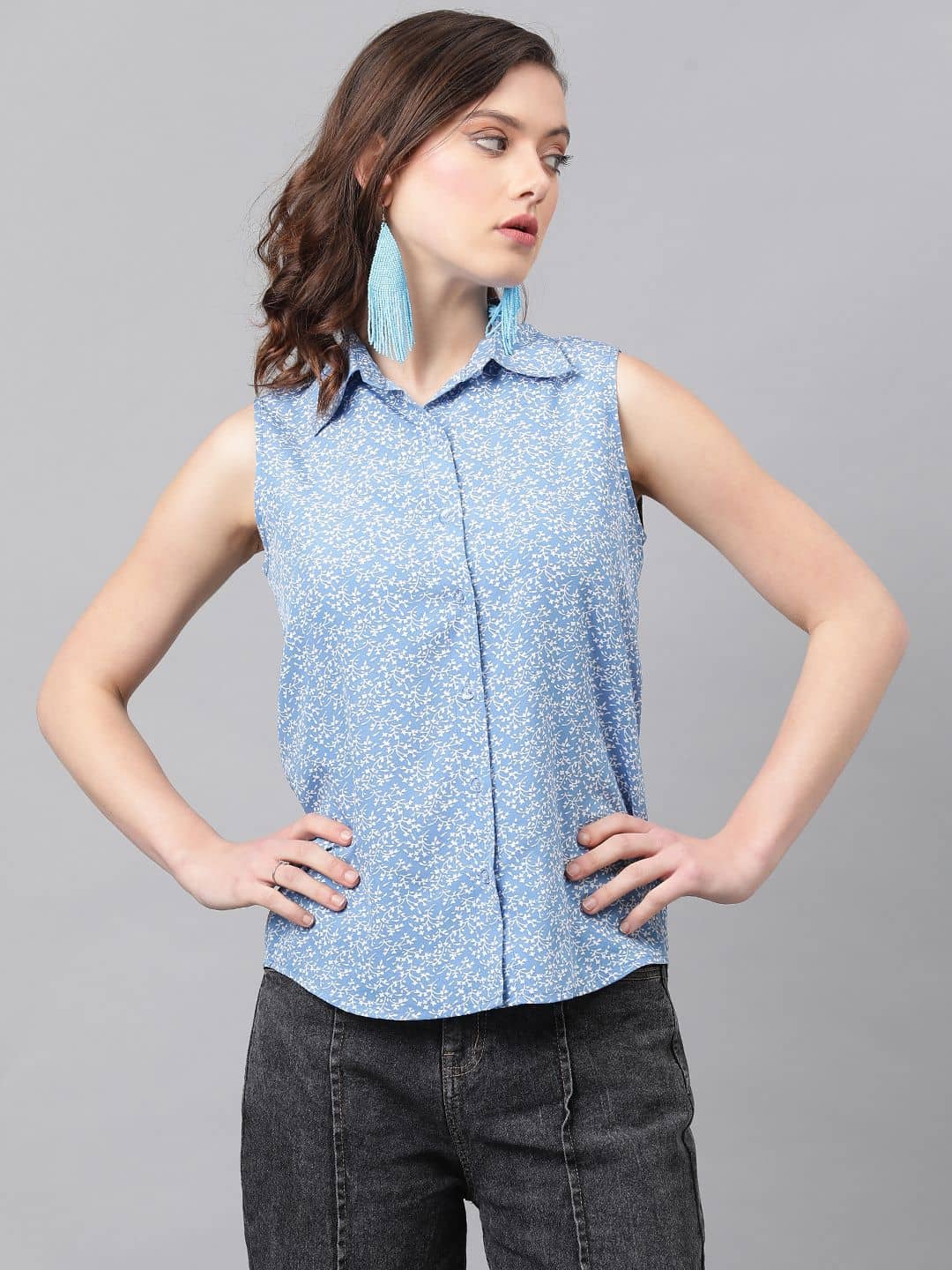 kotty Women's Crepe Regular Top ( Blue )