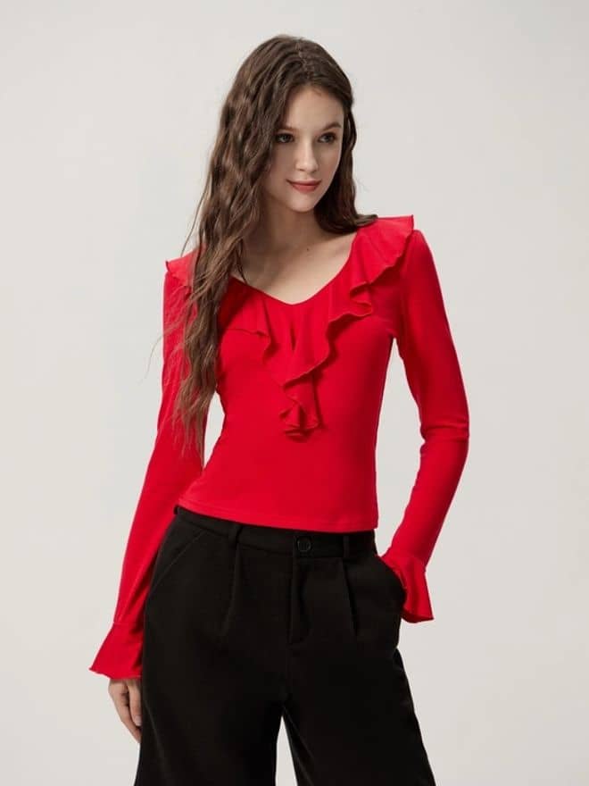 kotty Women's Hosiery Asymmetrical Top ( Red )