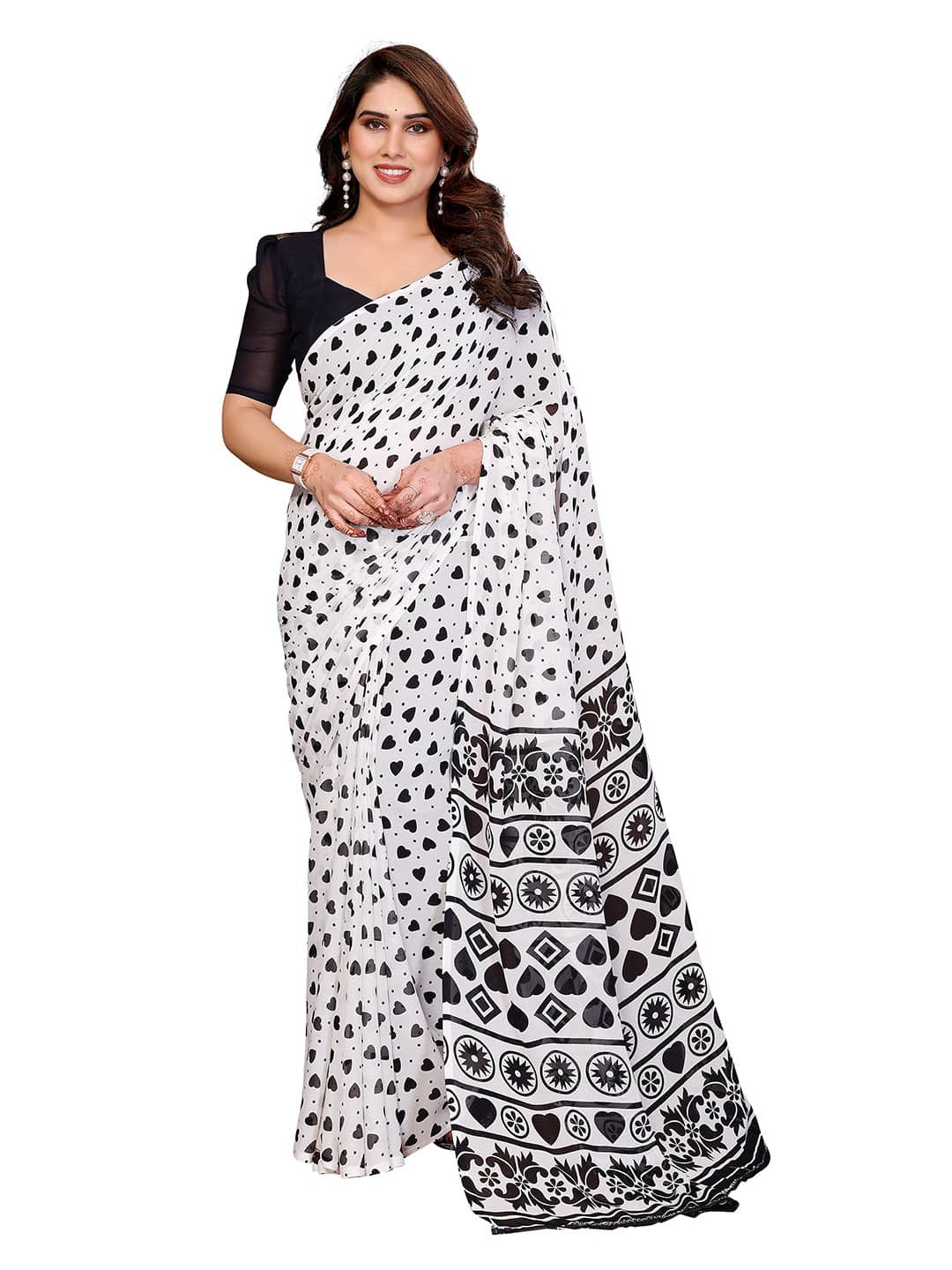 ANAND SAREES Georgette Printed Regular Saree With Unstitched Blouse Piece ( Pink )