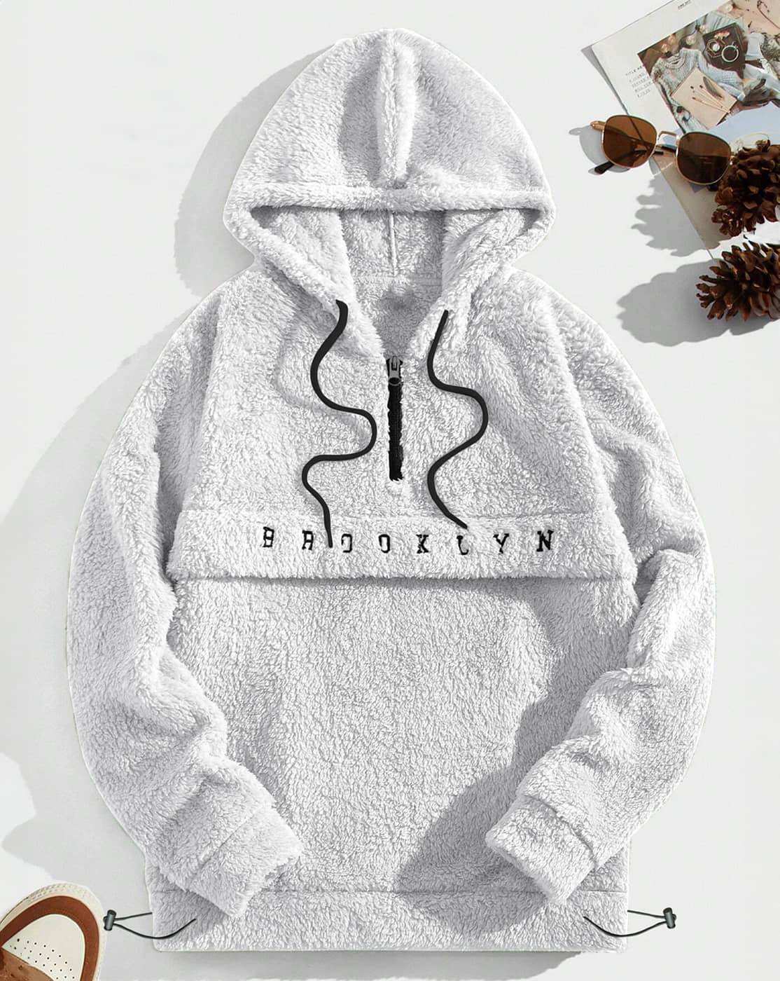 Eyebogler Polyester Hooded Men's Sweatshirt - White ( Pack of 1 )