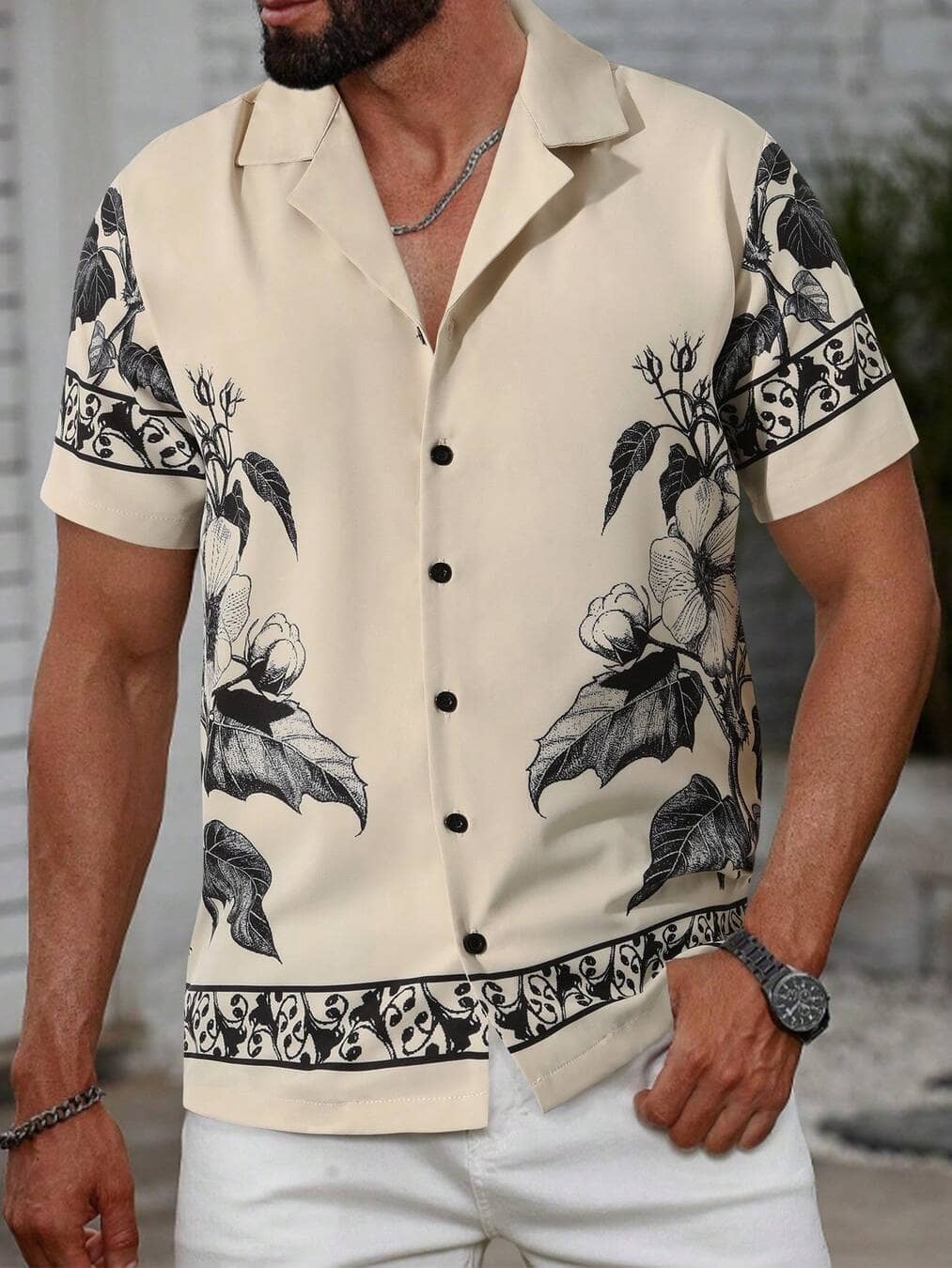 HARPITA Cotton Blend Regular Fit Printed Half Sleeves Cuban Collar Men's Casual Shirt - Beige ( Pack of 1 )