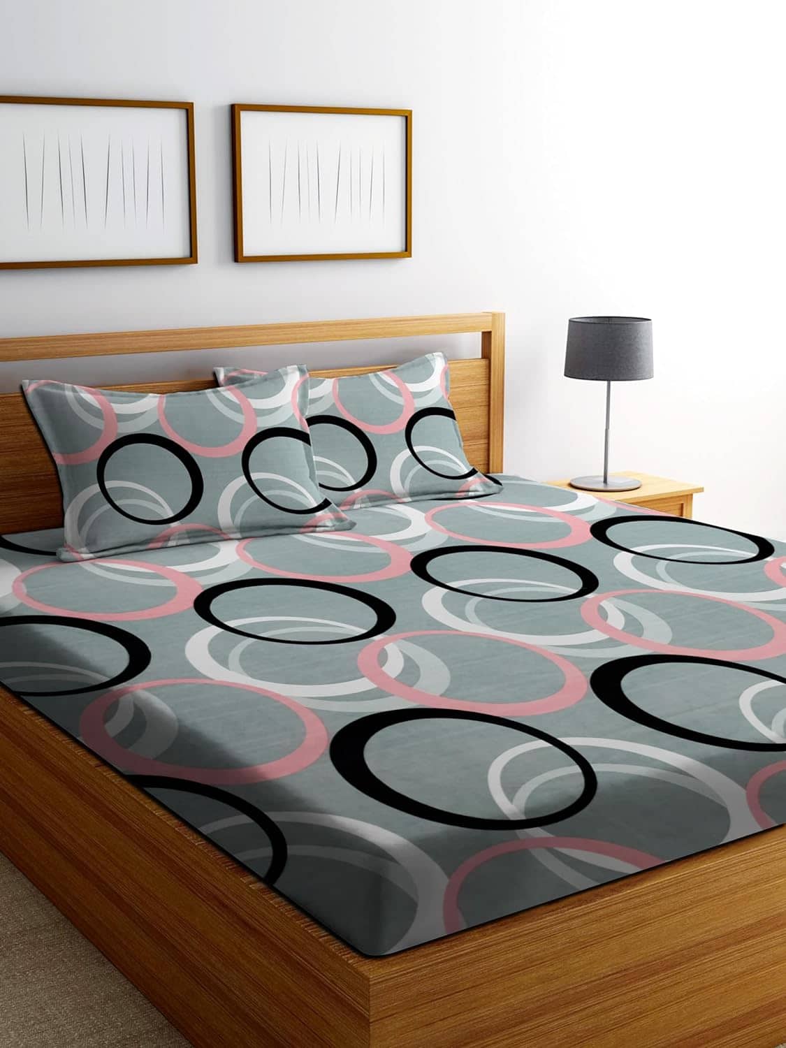 Panipat Textile Hub Cotton 1 King Fitted Bedsheet with 2 Pillow Covers ( 254 cm x 228 cm ) , Gray