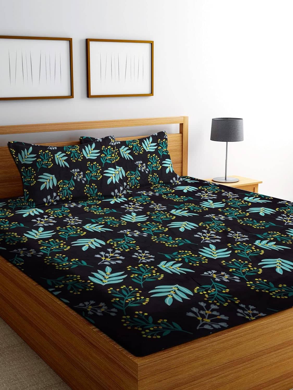 Panipat Textile Hub Cotton 1 King Fitted Bedsheet with 2 Pillow Covers ( 254 cm x 228 cm ) , Black