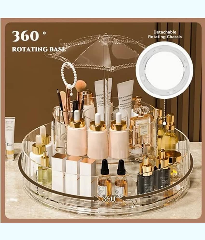 Plastic Multi Purpose Umbrella-Shaped 360° Round Dust-Proof Transparent 2-Layer Rotating Cosmetic Organizer For Brush / Make Up / Cosmetic / Lipstick / Perfume / Skincare / Make Up Organiser Rack Stand - Transparent - Jewellery Sets | Buy online on ZillyBuy