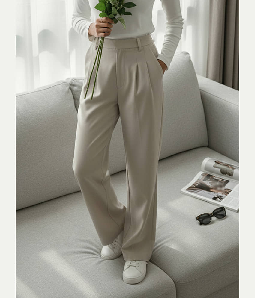 DE TRENDZ Women Cotton Formal Trousers ( Beige ) - Trousers | Buy online on ZillyBuy