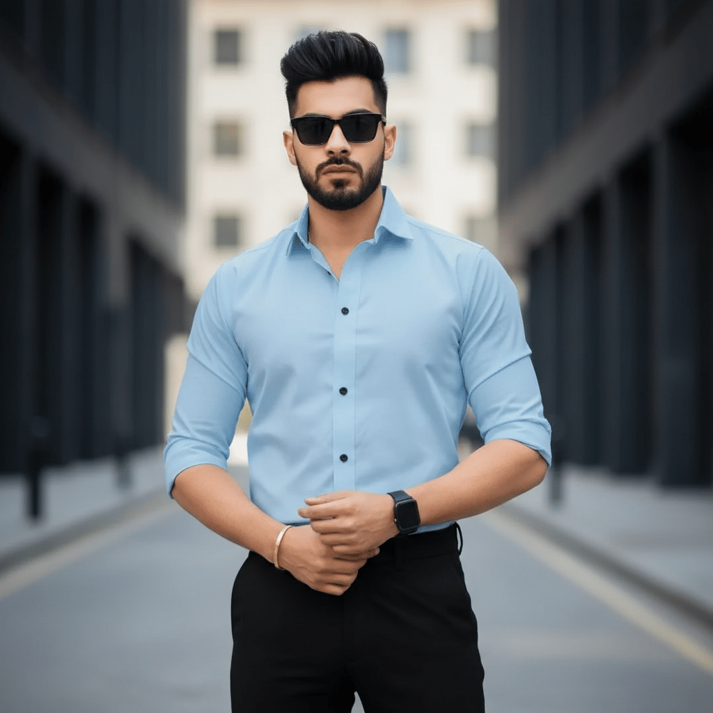 DEARISE Cotton Blend Regular Fit Full Sleeves Men's Formal Shirt - Light Blue ( Pack of 1 )