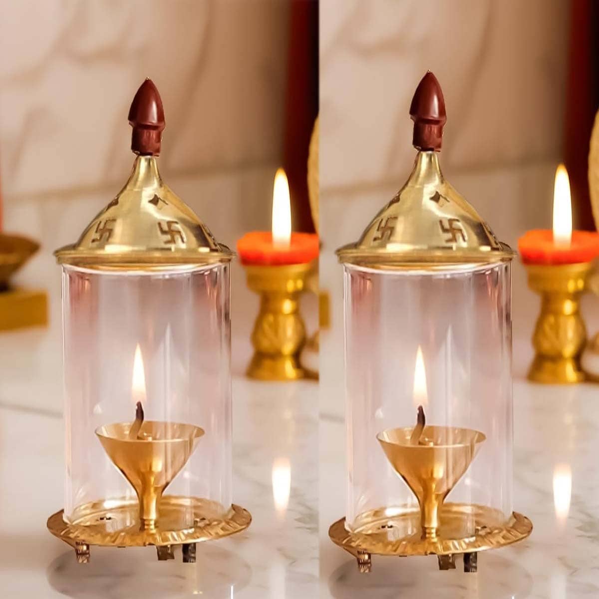 Heaven Decor Brass Akhand Diya - Pack of 2