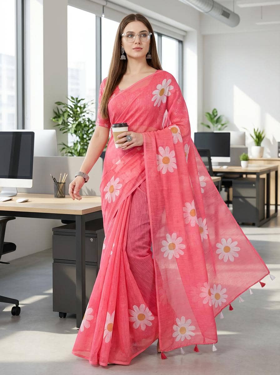 Kashvi Sarees Cotton Printed Kasavu Saree With Unstitched Blouse Piece ( YELLOW ) - Sarees | Buy online on ZillyBuy