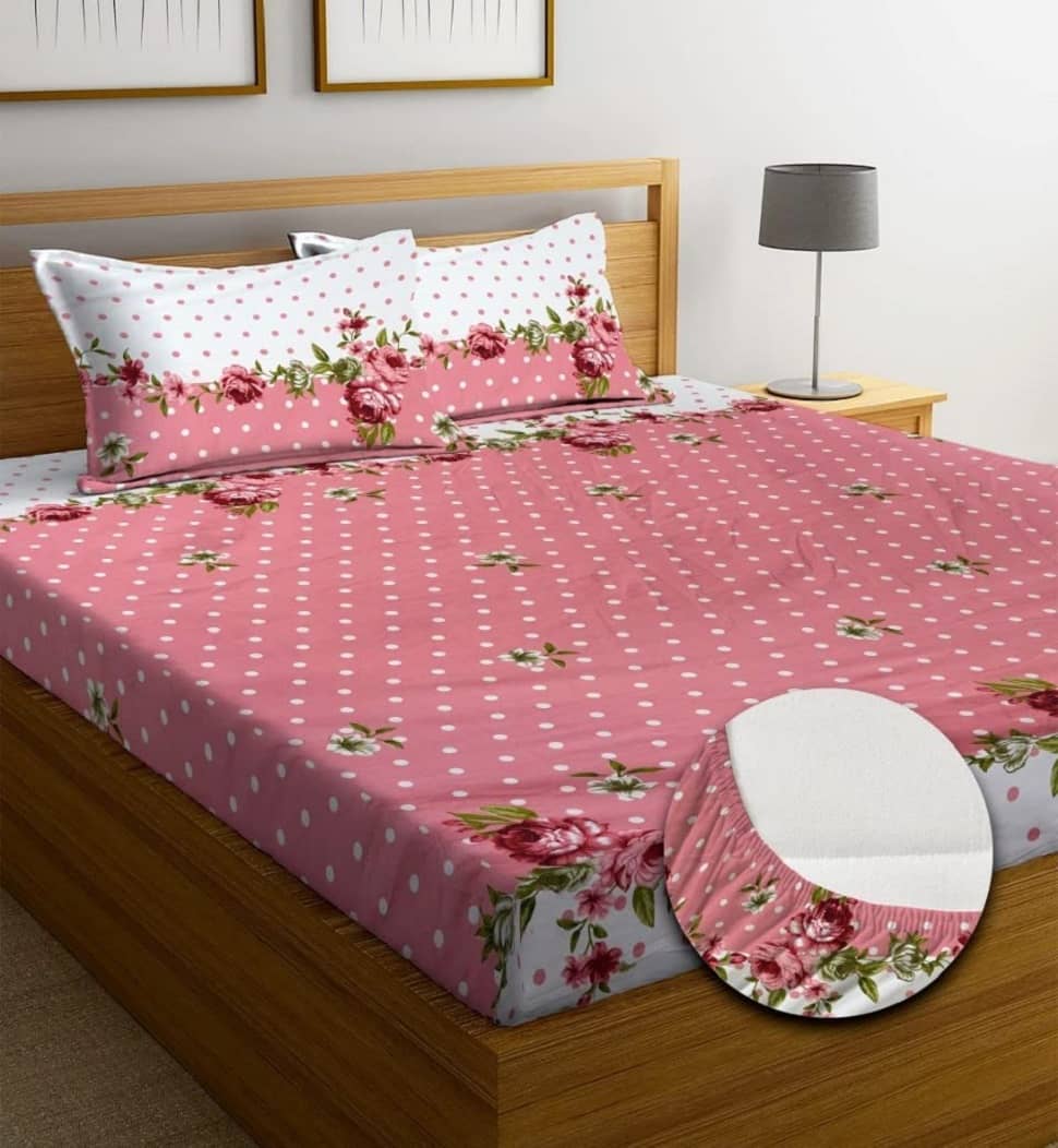 Panipat Textile Hub Cotton 1 King Fitted Bedsheet with 2 Pillow Covers ( 254 cm x 228 cm ) , Multi