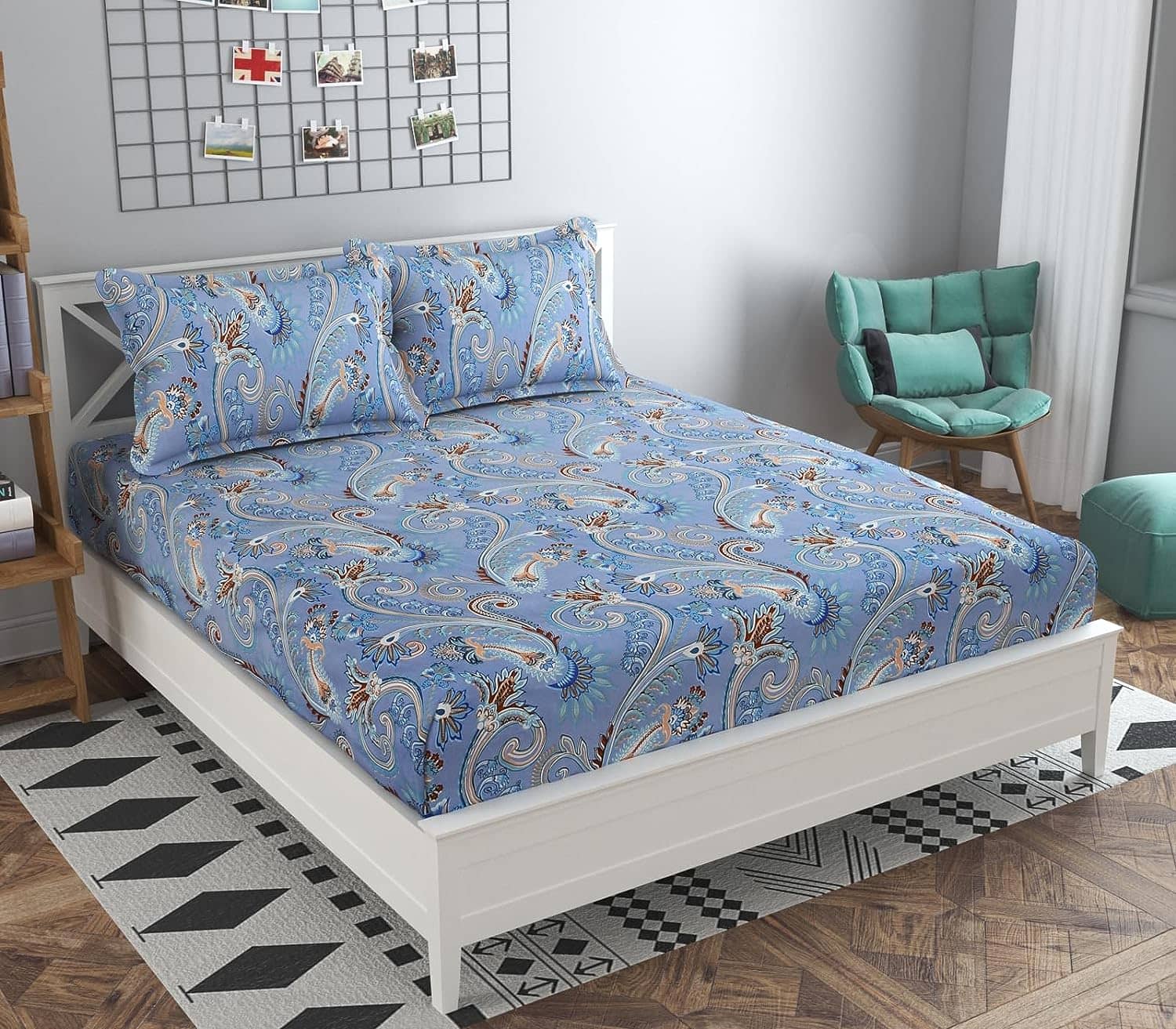 Panipat Textile Hub Cotton 1 King Fitted Bedsheet with 2 Pillow Covers ( 254 cm x 228 cm ) , Multi