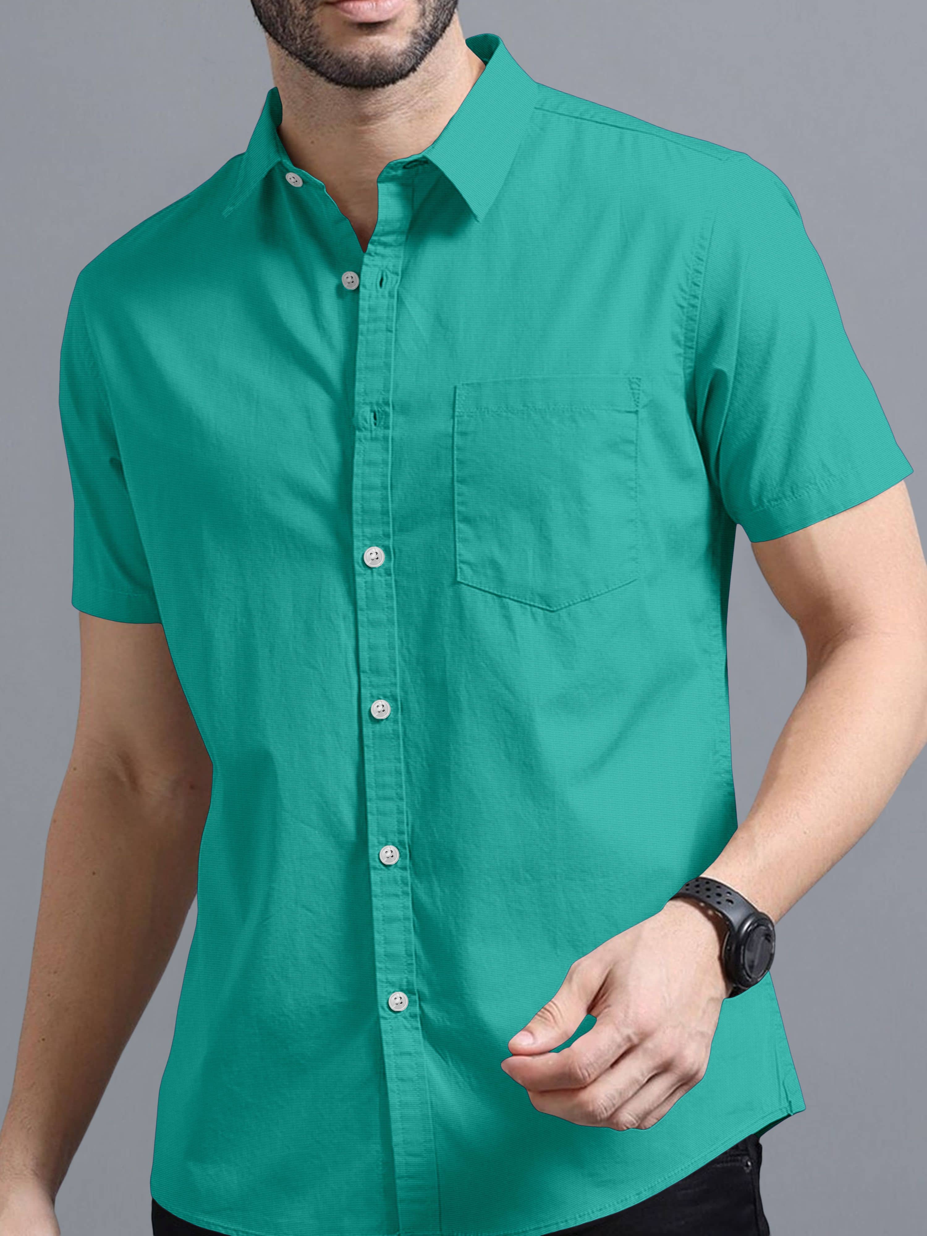 VTEXX Cotton Blend Regular Fit Solids Half Sleeves Men's Casual Shirt - Sea Green ( Pack of 1 )