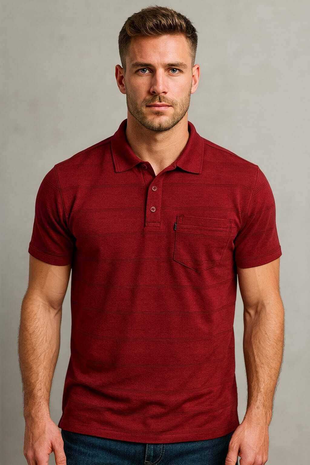 WILD ELEPHANT Men Cotton Blend Regular Fit Striped Polo T Shirt ( LAVENDER )