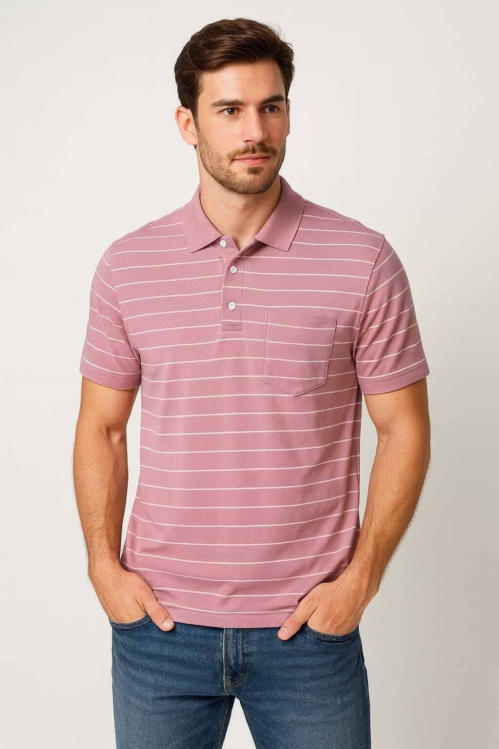 WILD ELEPHANT Men Cotton Blend Regular Fit Striped Polo T Shirt ( Maroon )