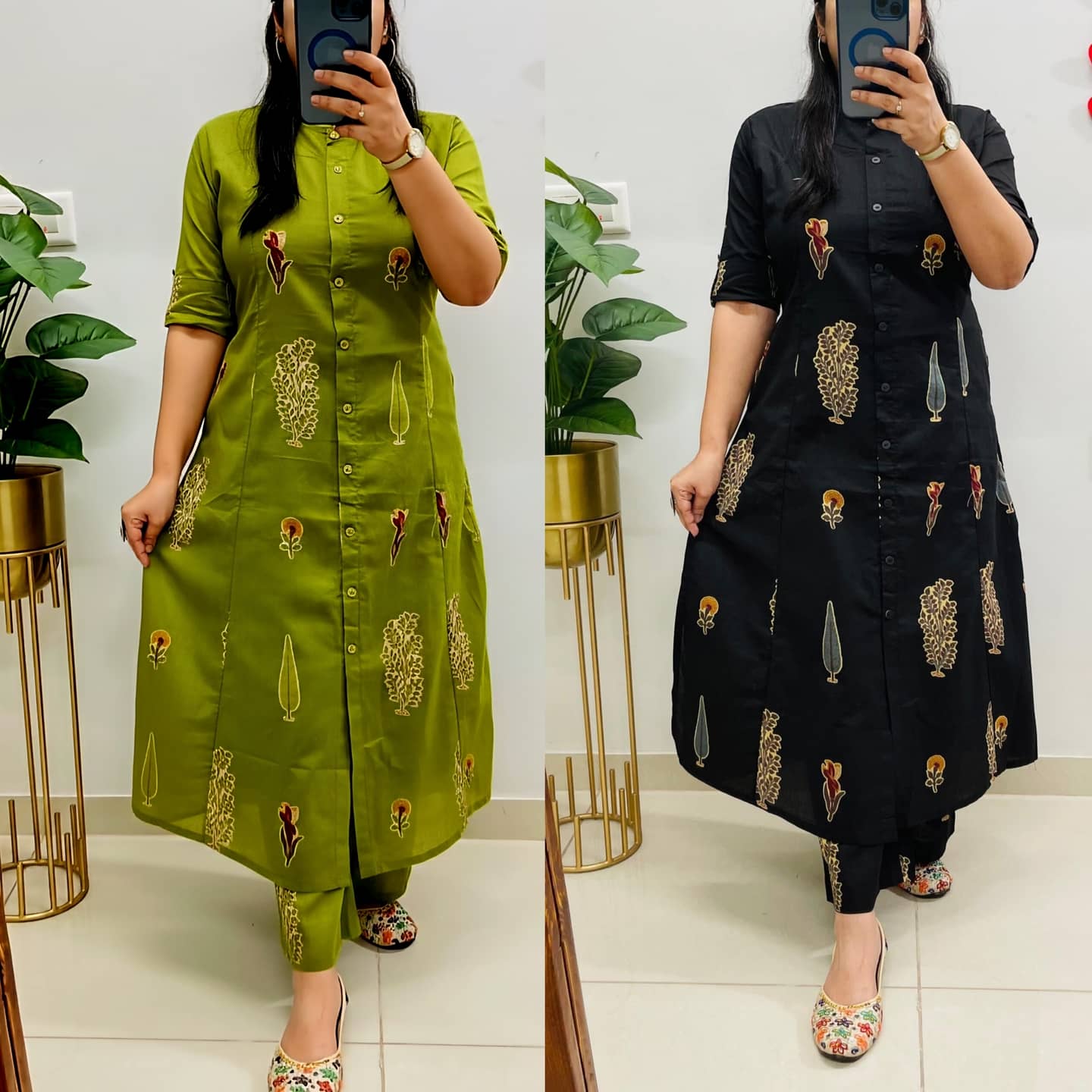 YAGNIK FASHION Women Cotton Blend Self Design A-line Kurti With Pants ( Multicolor )