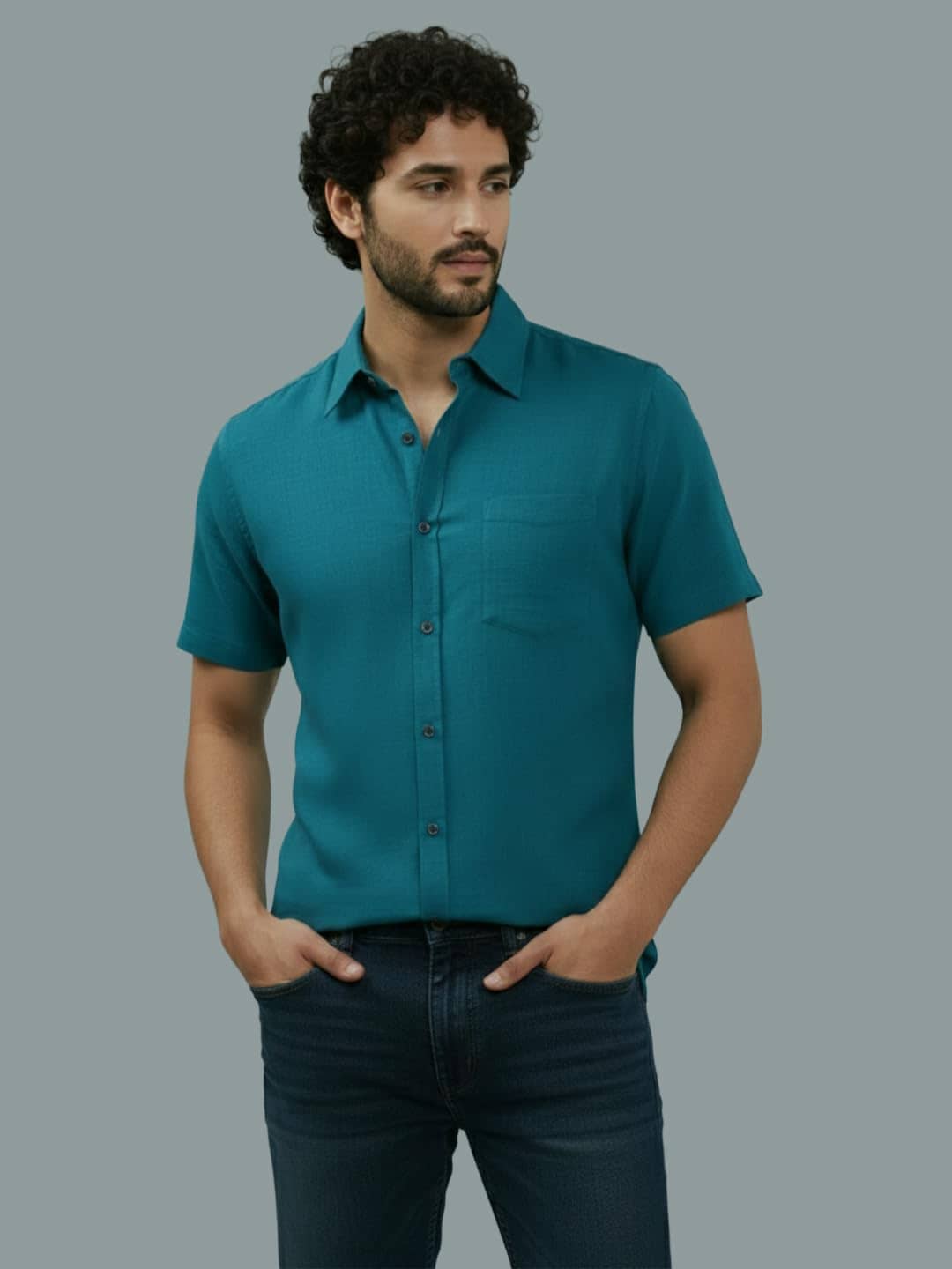 Trendi Vastra Cotton Blend Slim Fit Solids Half Sleeves Men's Casual Shirt - Turquoise ( Pack of 1 )
