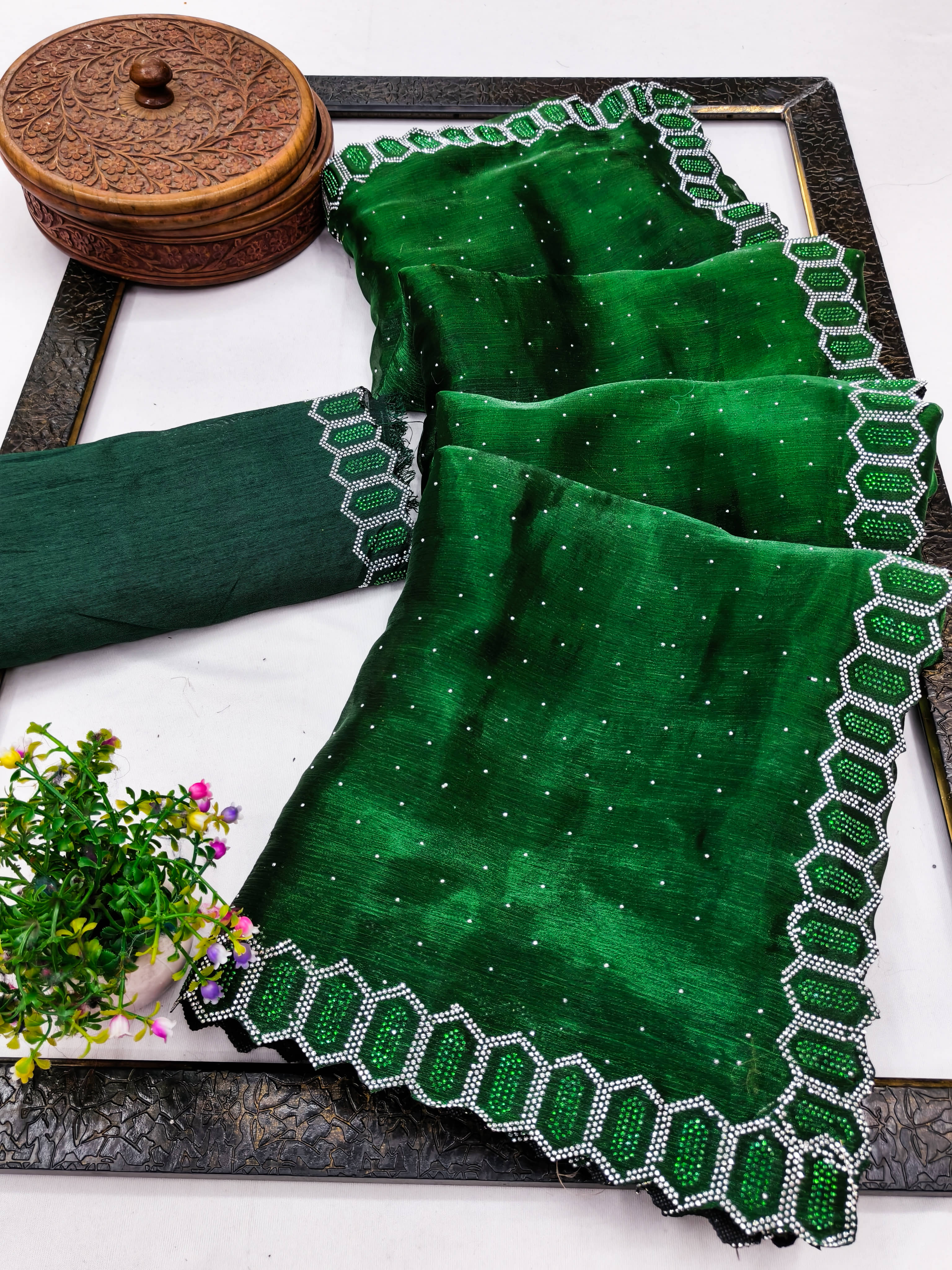 ANAND SAREES Tissue Solid Regular Saree With Unstitched Blouse Piece ( Green ) - Sarees | Buy online on ZillyBuy