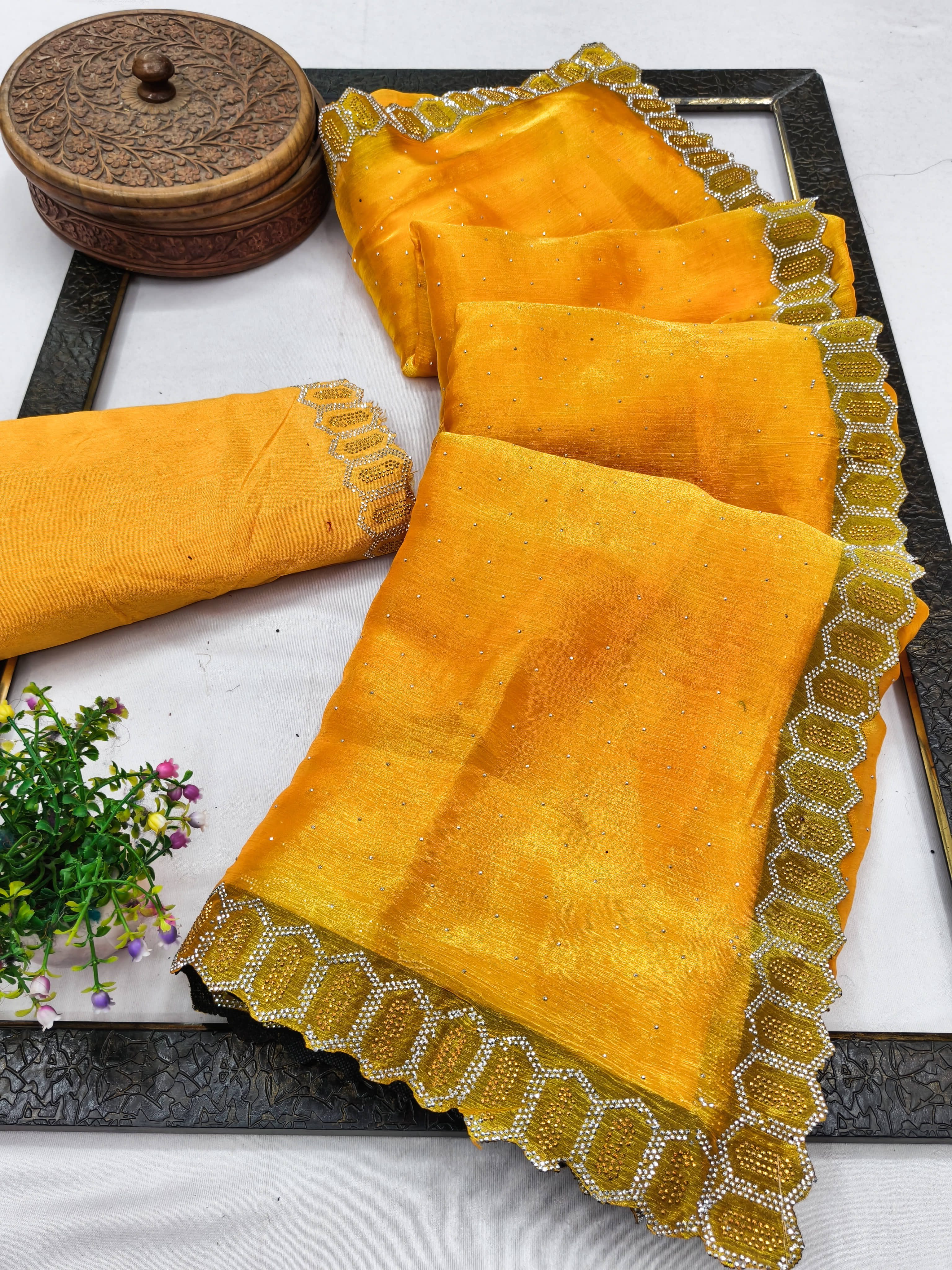 Kashvi Sarees Tissue Solid Regular Saree With Unstitched Blouse Piece ( Yellow ) - Sarees | Buy online on ZillyBuy