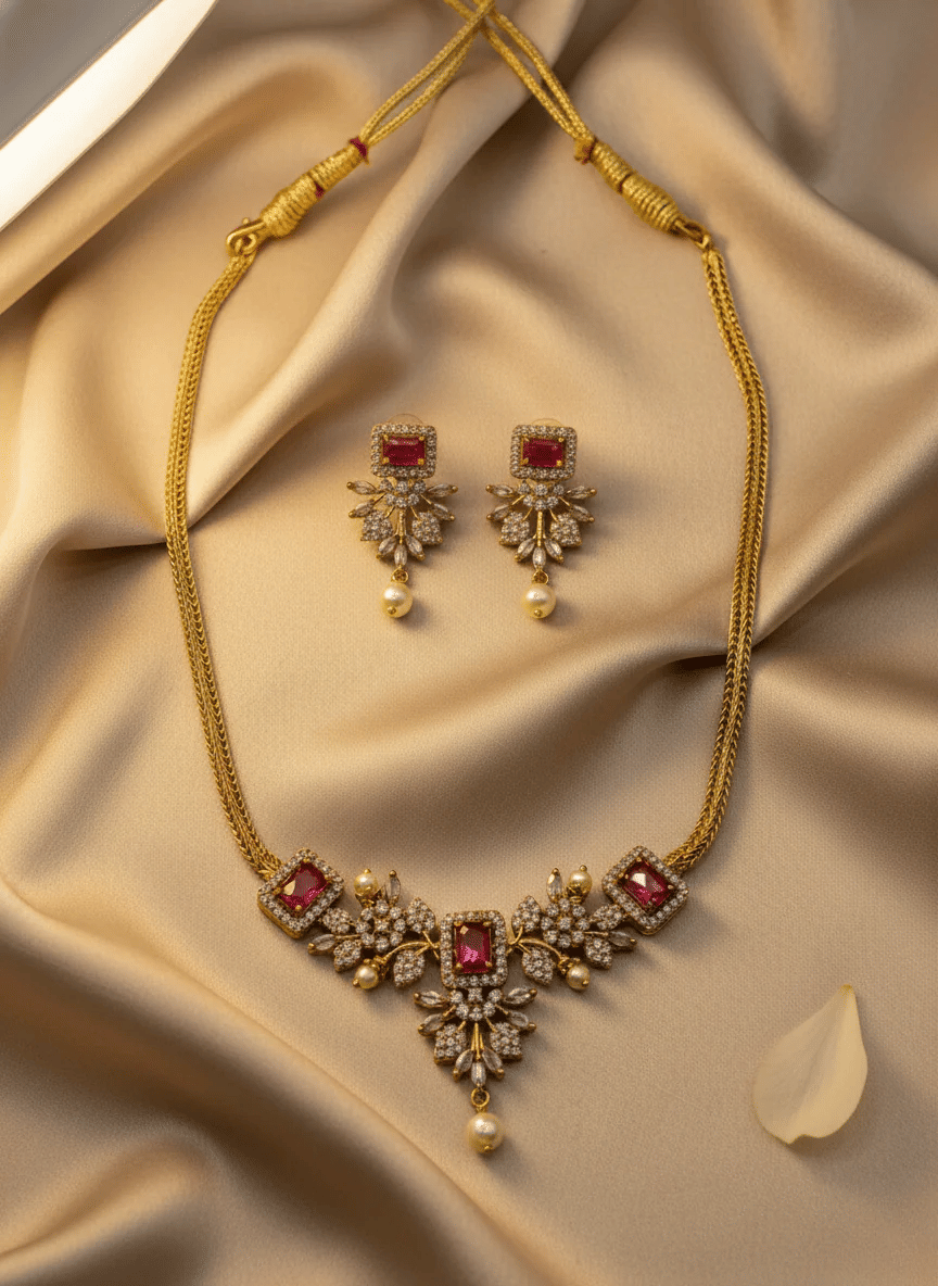 ROFARWORD Gold Brass Necklace Set ( Pack of 1 )