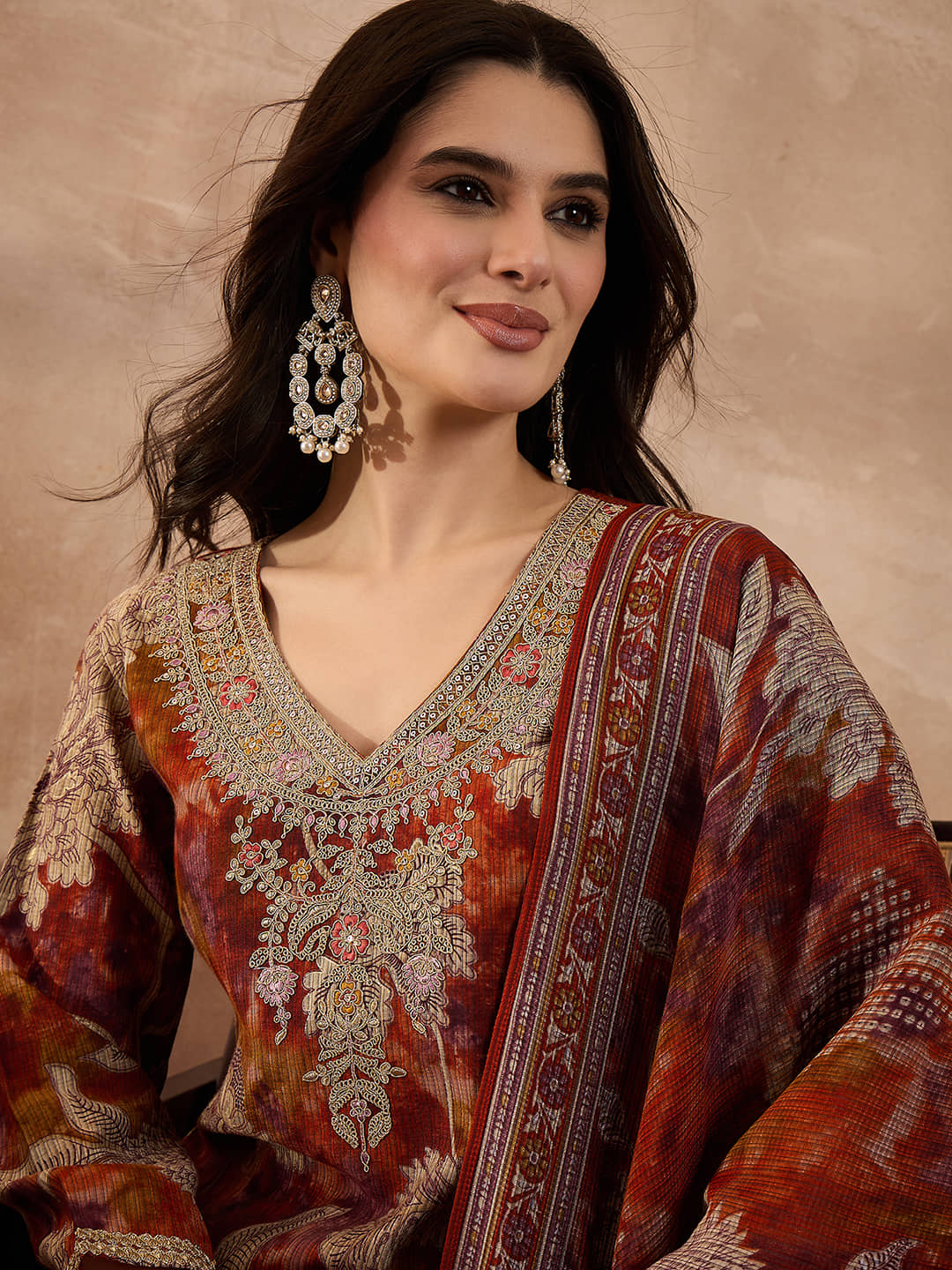 Vaamsi Women Polyester Solid Straight Kurti With Pants ( Brown )
