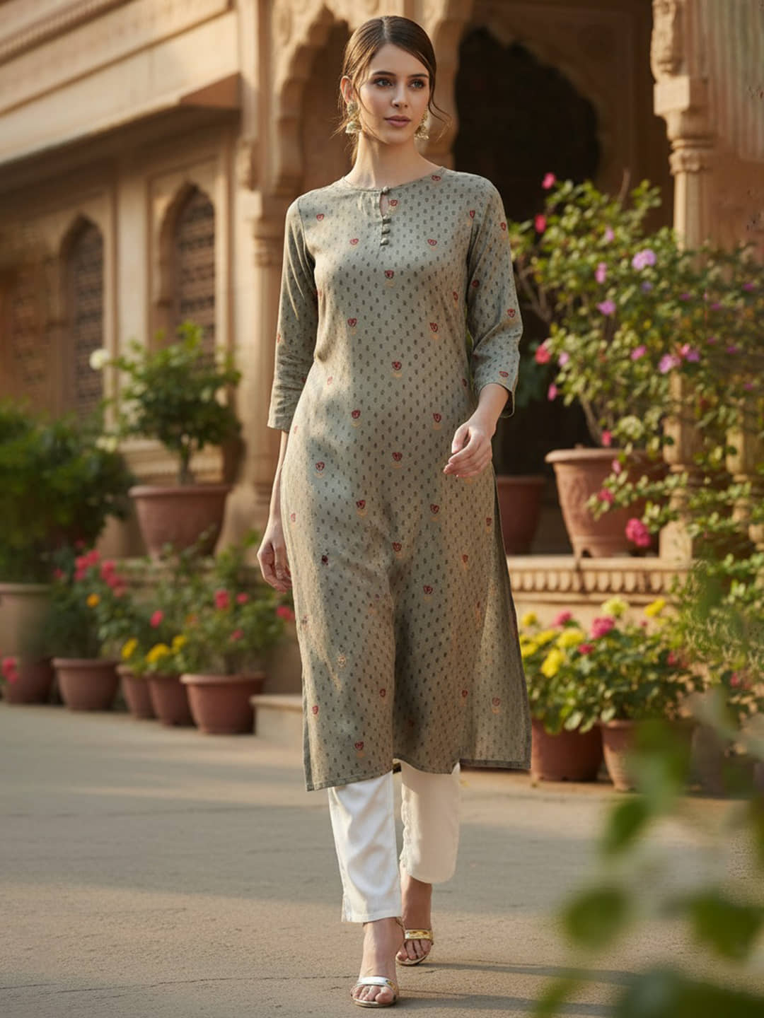 Vaamsi Women Viscose Rayon Printed Straight Kurti ( Olive ) - Kurtis, Tunics | Buy online on ZillyBuy