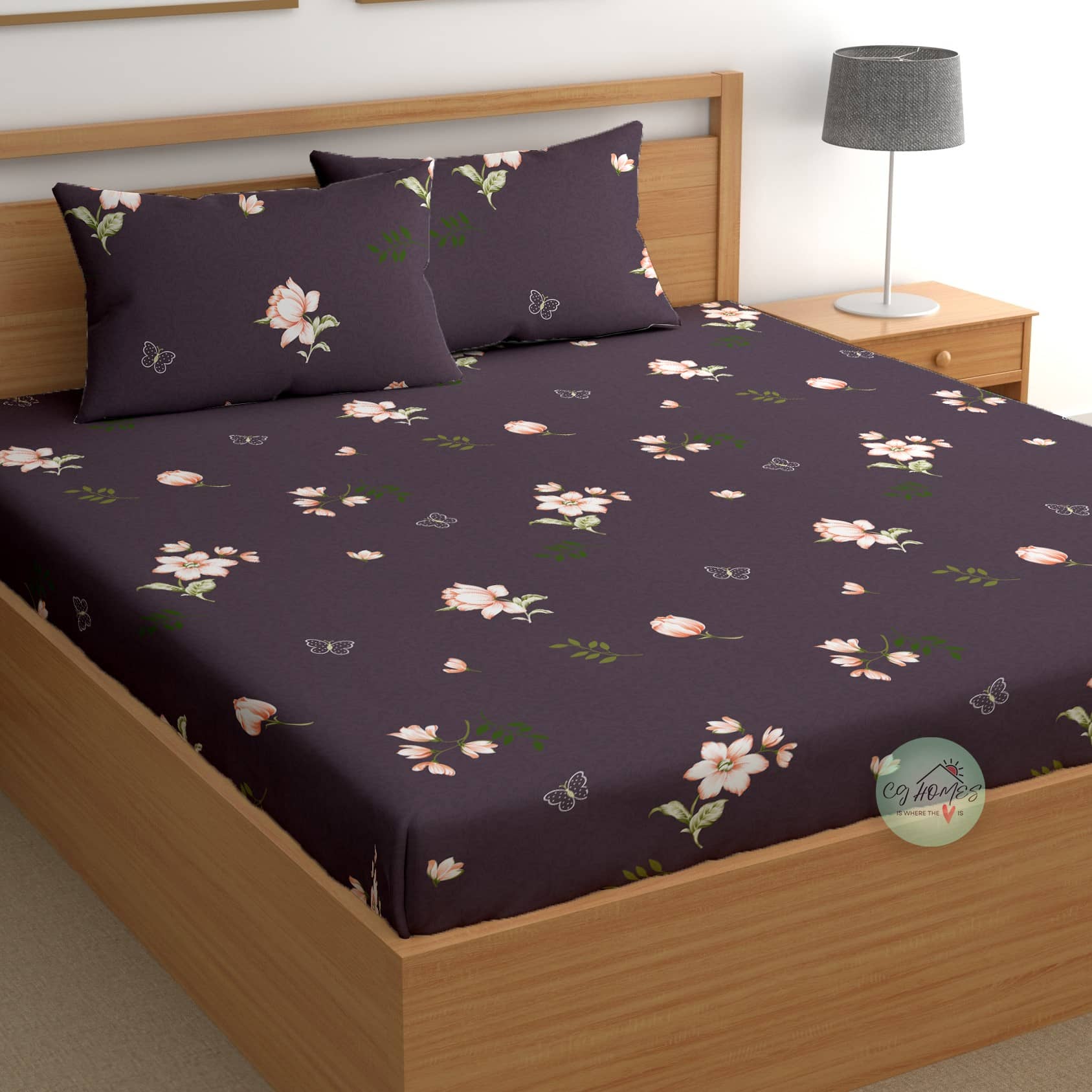 CG HOMES Purple Cotton 1 Double Bedsheet with 2 Pillow Covers ( 220 cm x 220 cm )