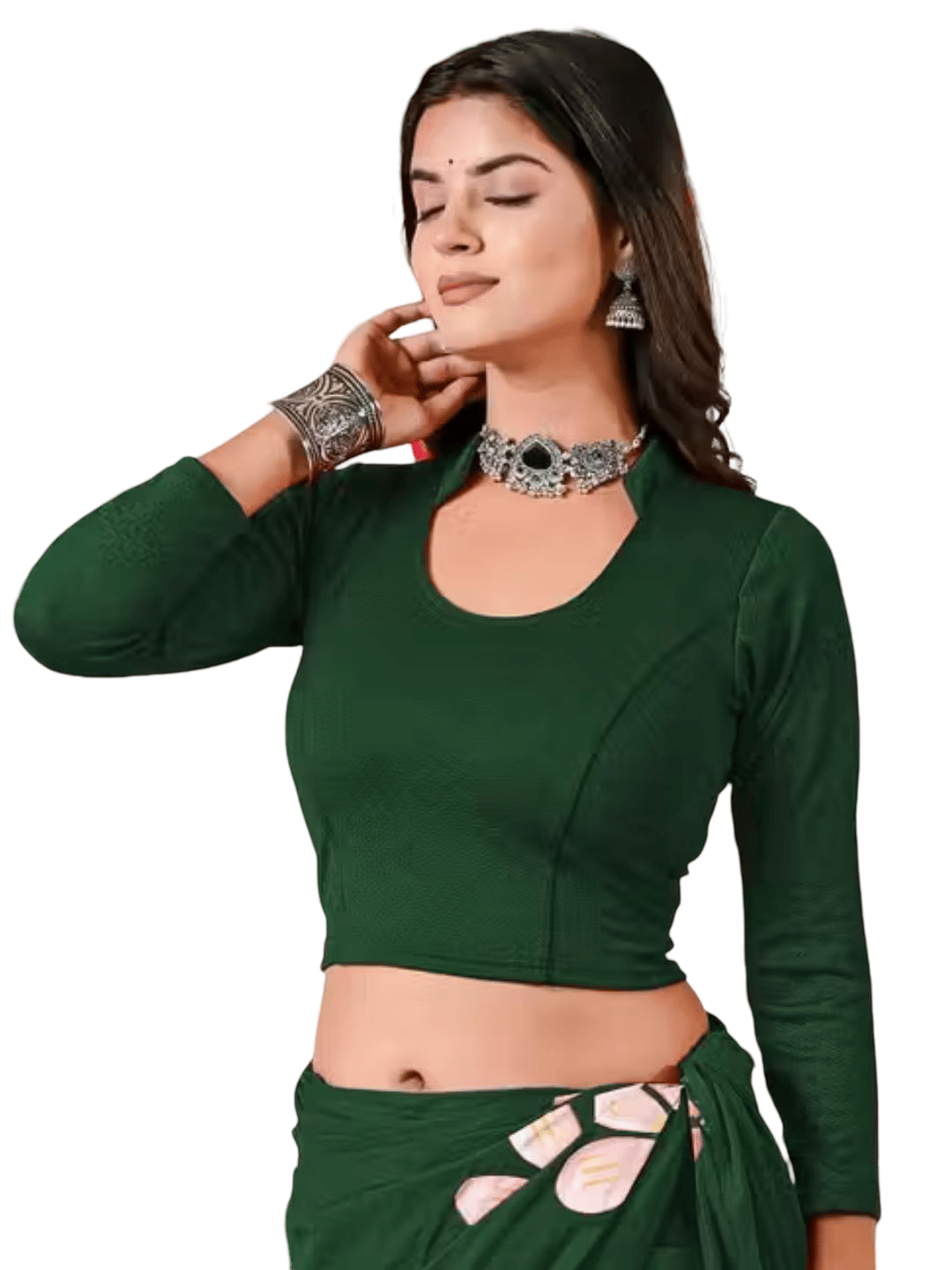 DELTIN HUB Cotton Blend Readymade without Pad Round Neck Women's Blouse ( Green )