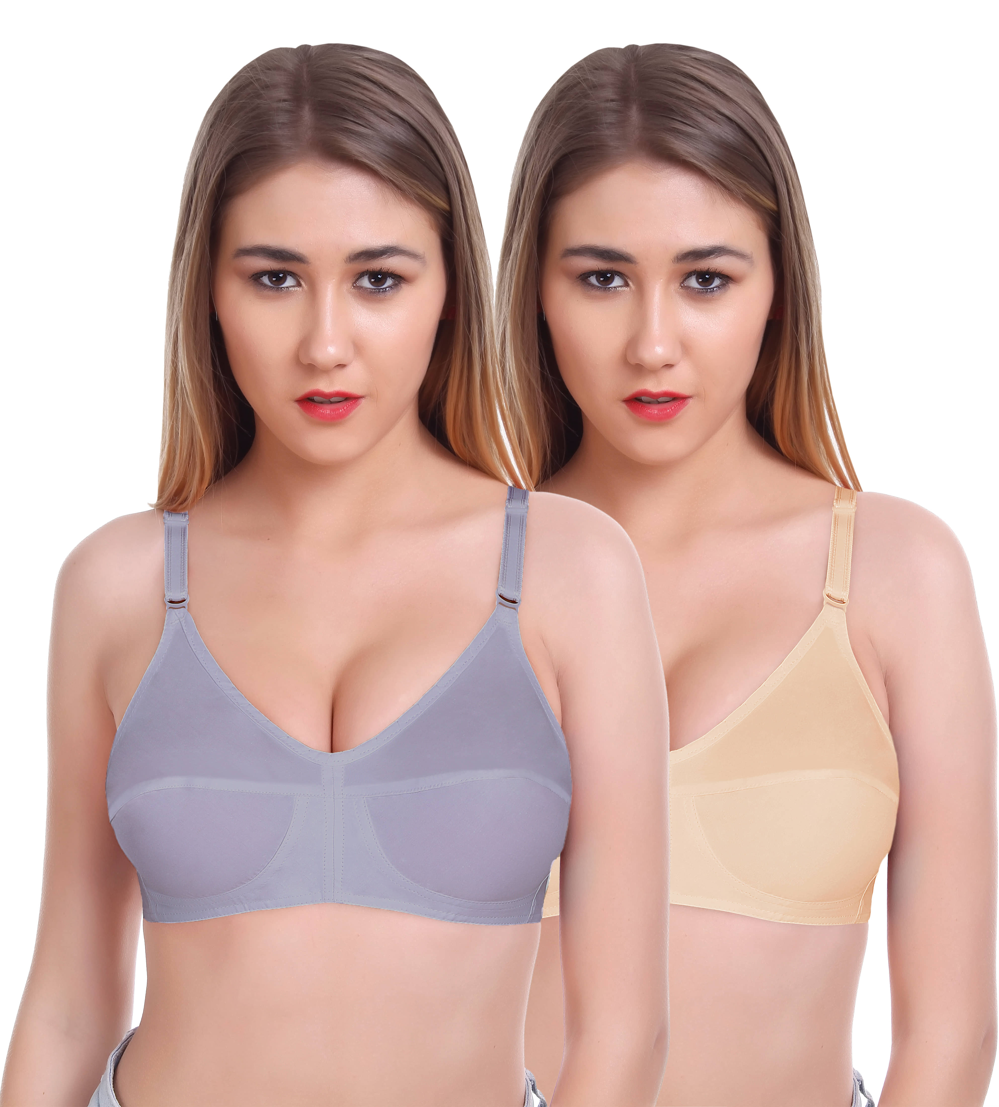 Featherline Pack of 2 Cotton Blend Non Padded Everyday Bra For Women ( Beige,Magenta )