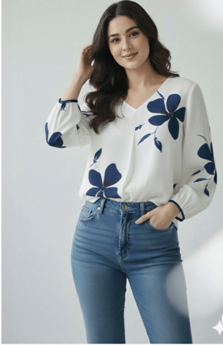 HF WARD Women's Cotton Regular Top ( Blue )