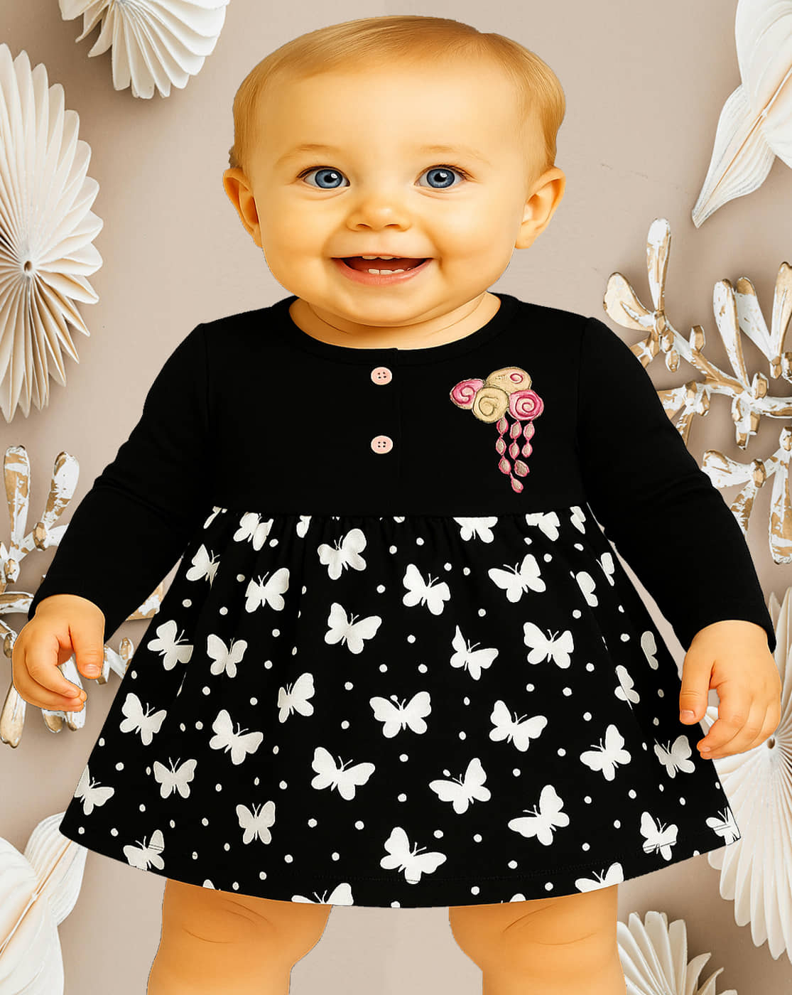 KidzzCart Pack of 1 Baby Girls Cotton Dress ( Black )