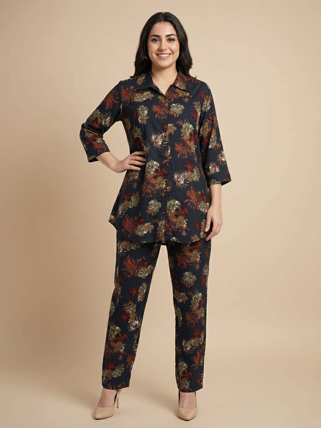 LYRA Women Printed Shirt With Trousers Co-Ord Set ( Multicolor 4 )