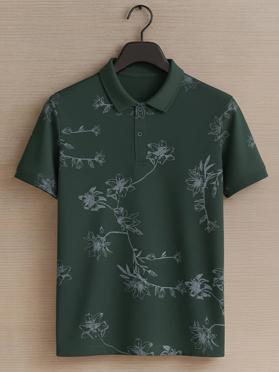 OGEN Men Cotton Blend Regular Fit Printed Polo T Shirt ( Dark Green )