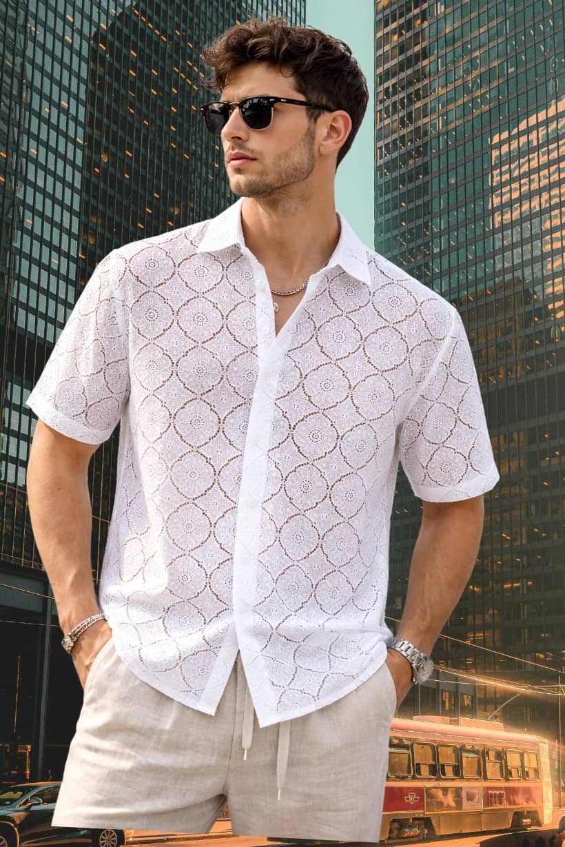 TarrenT HunT Cotton Blend Regular Fit Solids Half Sleeves Men's Casual Shirt - White ( Pack of 1 )